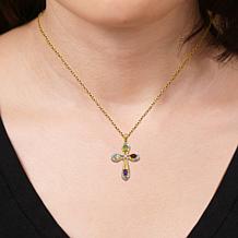 18K Gold-Plated Rainbow Multigemstone Diamond Accent Cross Necklace