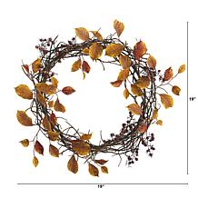 19 in. Harvest Leaf, Berries  and Twig Artificial Wreath