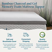 2” Bamboo Charcoal and Gel Memory Foam Mattress Topper, Queen
