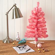 2 ft. Pink Artificial Christmas Tree with 35 LED Lights and 72 Bend...