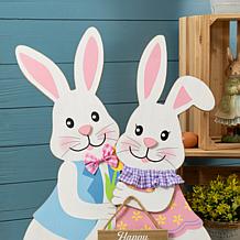2-piece 24" Easter Wooden Bunny Porch Decor