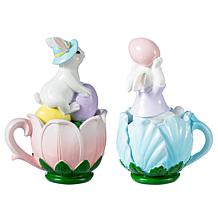 2-Piece Easter Resin Bunny on Tulip Mug Table Decor