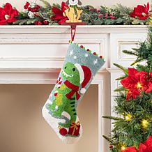 21" Hooked Dinosaur Christmas Stocking with Pom-Pom Trim