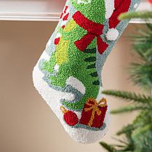 21" Hooked Dinosaur Christmas Stocking with Pom-Pom Trim