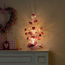 21" Indoor Table Tree with Warm White Fairy Lights & Pink Hearts