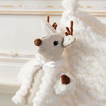 21" White Plush Christmas Stocking with Reindeer Ornament