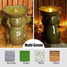 21.5"H Frog Lotus Birdbath Outdoor Floor Fountain w/Pump and LED Light