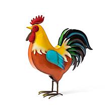 21"H Metal Vibrant Standing Rooster Garden Statue