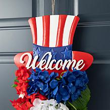 22.5"H Patriotic/Americana Metal Top Hat & Hydrangea Swag Door Décor