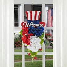22.5"H Patriotic/Americana Metal Top Hat & Hydrangea Swag Door Décor