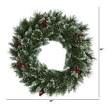 24 in. Frosted Swiss Pine Artificial Wreath with 35 Clear LED Light...