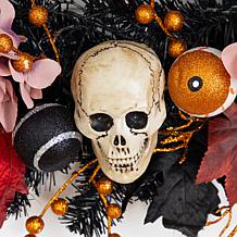 24-in Skulls and Pumpkins Wreath by Nearly Natural