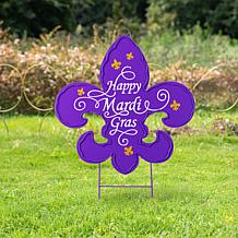 24" Mardi Gras Metal Yard Stake with Purple Fleur-de-Lis