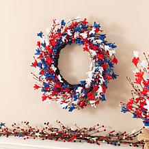 24" Patriotic Floral Wreath with Red, White & Blue Flowers