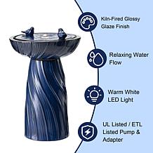 24.75"H Blue Textured Birdbath Outdoor Floor Fountain with Two Birds