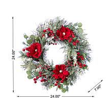 24"D Christmas Red Magnolia & Berry Wreath