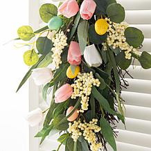 26" Easter Teardrop Wall Decor with Bunny and Tulips