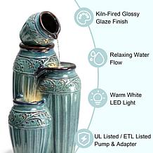27.25"H 3-Tier Turquoise Pattern Ceramic Pots Fountain, Pump and Light
