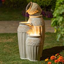 27.25"H 4-Tier Beige Embossed Pattern Outdoor Ceramic Pots Fountain