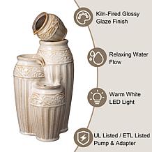 27.25"H 4-Tier Beige Embossed Pattern Outdoor Ceramic Pots Fountain