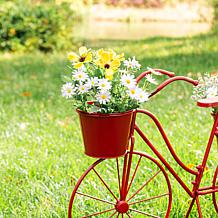 28.75"L Metal Red Bicycle Planter Stand