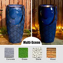 29.25"H Oversized Blue Ceramic Pot Outdoor Floor Fountain with Pump