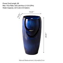 29.25"H Oversized Blue Outdoor Ceramic Pot Fountain w/Pump, LED Light