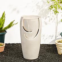 29.25"H Oversized Sand Beige Ceramic Pot Fountain w/Pump, LED Light
