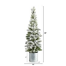 3 ft. Flocked Christmas Artificial Pine Tree in Tin Planter