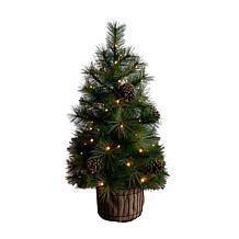 3-ft Pre-Lit Christmas Tree in Jute Planter by Nearly Natural