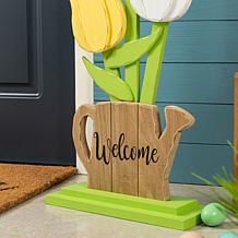 30" Easter Wooden Porch Decor with Colorful Tulips