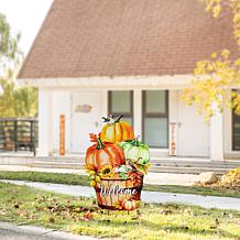 30.25"H Fall Metal Pumpkins with Barrel Yard Stake (KD, Two function)