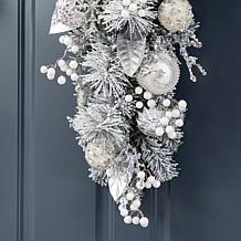 30"H Christmas Silver & White Ornament and Berry Teardrop