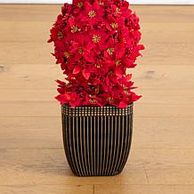 31-in Pre-Lit Poinsettia Triple Ball Topiary by Nearly Natural