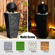 31.75"H Modern Black Geometric Pedestal and Sphere Floor Fountain