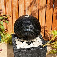 31.75"H Modern Black Geometric Pedestal and Sphere Floor Fountain