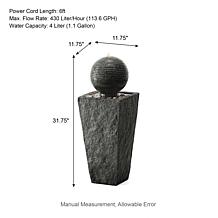 31.75"H Modern Geometric Pedestal & Sphere Polyresin Outdoor Fountain