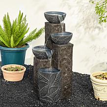 32.75"H Natural Textured 4-Tier Polyresin Fountain w/Pump & LED Light