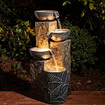 32.75"H Natural Textured 4-Tier Polyresin Fountain w/Pump & LED Light