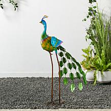 32"H Metal Standing Peacock Garden Statue with Stakes