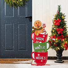 34.5"H Wooden Christmas Porch Decor with Gingerbread Man