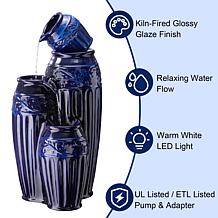 35.5"H 4-Tier Cobalt Blue Ceramic Pots Fountain with Pump and LED
