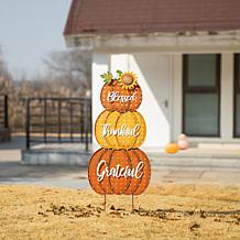 35.5"H Thanksgiving Metal Stacked Pumpkins Yard Stake (KD, Two func...