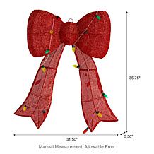 35.75"H Lighted Christmas 3D Fabric Bow with 95 Warm White LED Lights