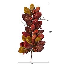 36 in. Autumn Magnolia Leaf with Berries Artificial Tear Drop