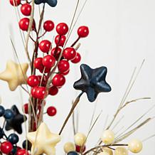 36"H Patriotic/Americana Berry & Stars Lighted Porch Tree in Urn