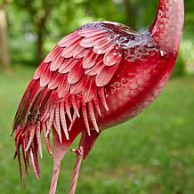 38.5"H Metal Standing Flamingo Garden Statue with Stakes