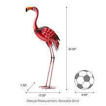 38.5"H Metal Standing Flamingo Garden Statue with Stakes
