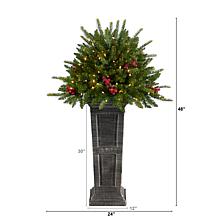4' Holiday  Christmas Plant Pre-Lit and Glittered on Pedestal