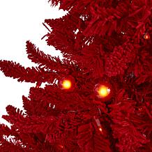 4' Red Flocked Fraser Fir Artificial Christmas Tree with 100 Red Li...